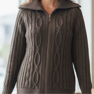 Cotton Roots Cabled Zip Sweater S